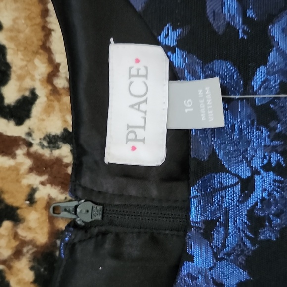 NWT! Place Special Occasion Elegant Blue Floral Kids Dress; 16 - Picture 4 of 14